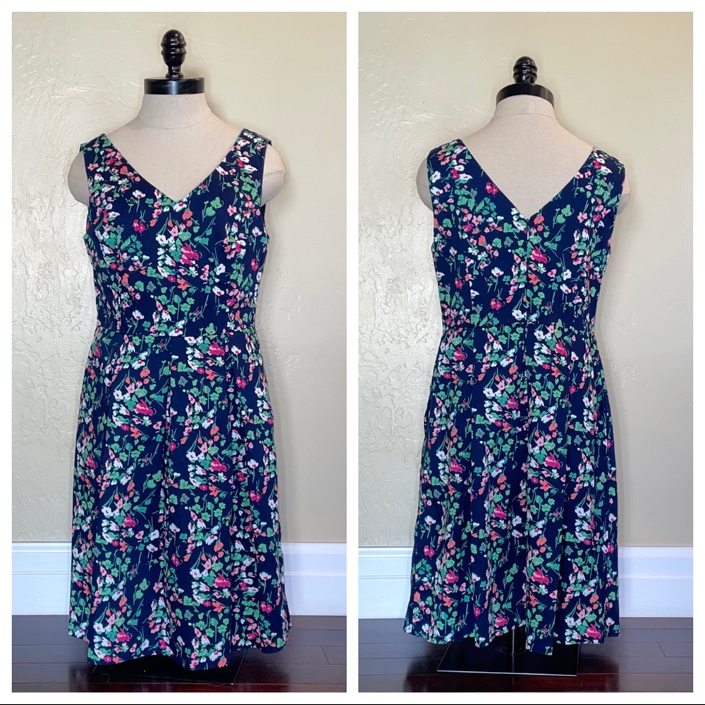 Nine West Fit & Flare Box Pleated Skirt Dress Navy Blue Size 8